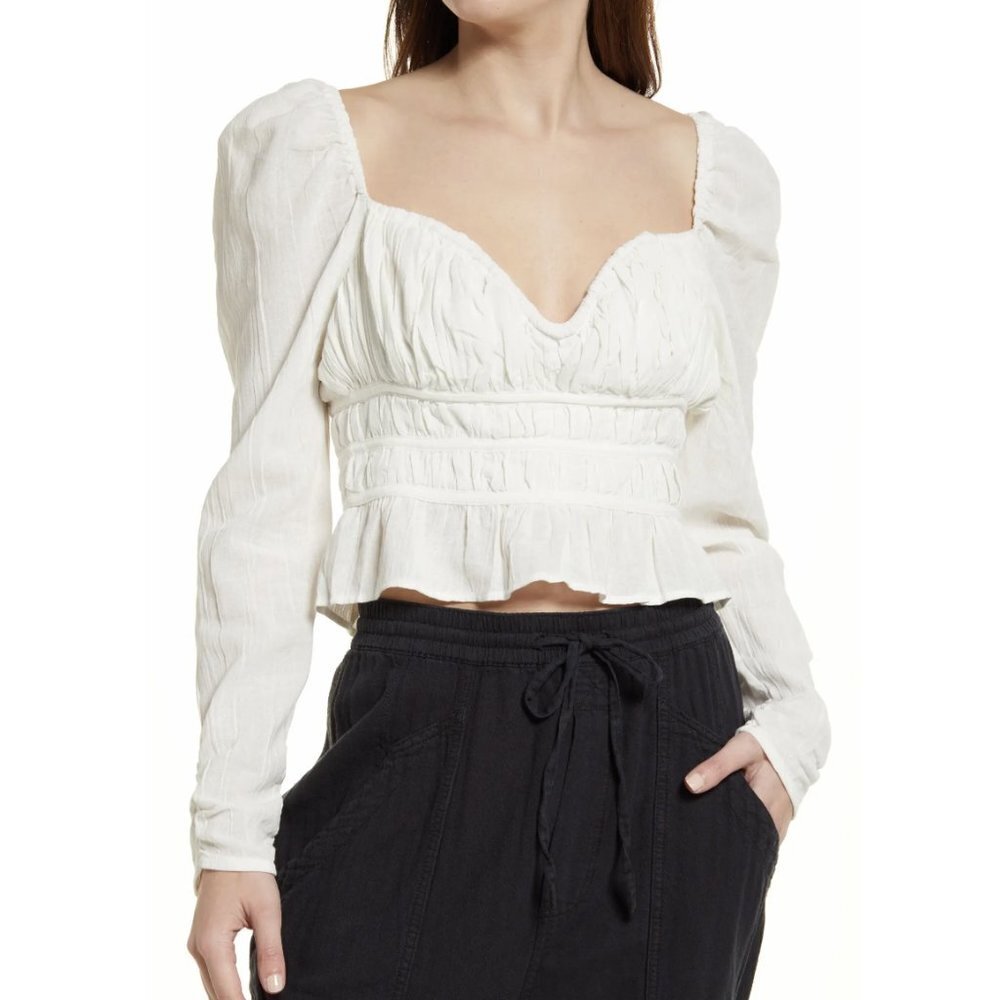 Free People Chloe Smocked Tie Neck Cotton Top